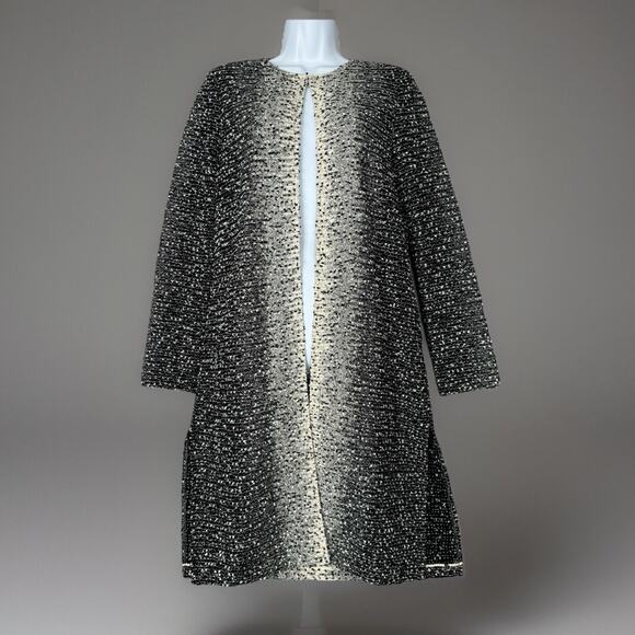 St. John Womens Jacket 4 Black Wool Blend Tweed Ombre Long Line Cardigan Luxury